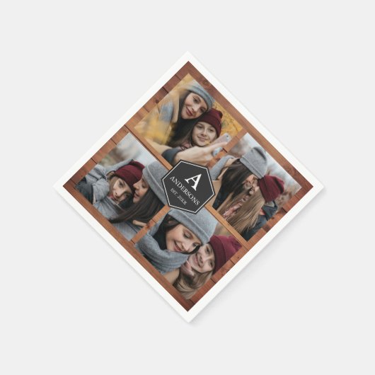 Rustic Barn Wood 4 Afbeeldingen Familie Foto Colla Servet (Hoek)