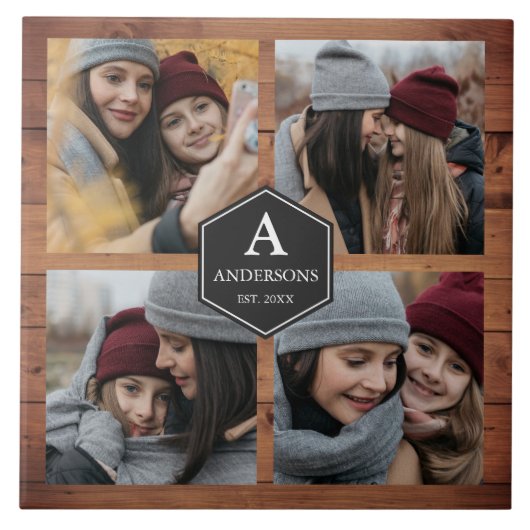 Rustic Barn Wood 4 Afbeeldingen Familie Foto Colla Tegeltje (Voorkant)