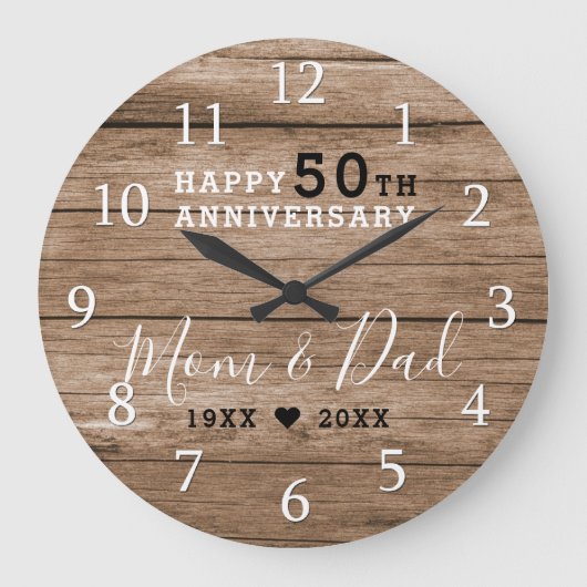 Rustic Barn Wood 50th Gold Wedding Anniversary Grote Klok (Voorkant)