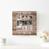 Rustic Barn Wood 8 Foto Collage Farmhouse Vierkante Klok (Huis)