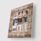 Rustic Barn Wood 8 Foto Collage Farmhouse Vierkante Klok (Hoek)