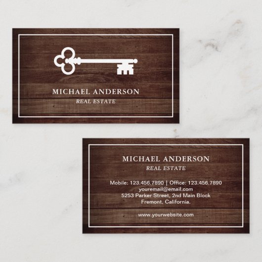 Rustic Barn Wood Antiek Key Real Estate Visitekaartje (Voorkant / Achterkant)