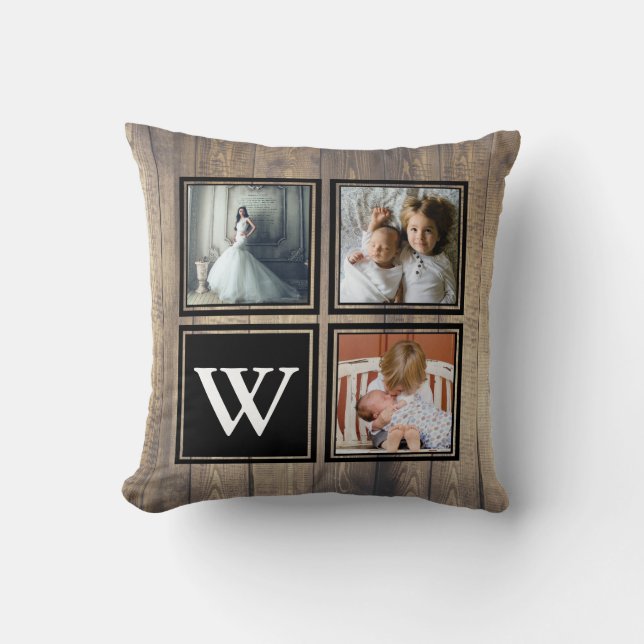 Rustic Barn Wood Antlers Familie Foto Kussen (Voorkant)