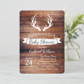 Rustic Barn Wood Antlers White Ribbon Baby shower Kaart (Staand voorkant)