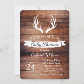 Rustic Barn Wood Antlers White Ribbon Baby shower Kaart (Voorkant)