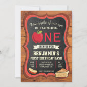 Rustic Barn Wood Apple 1e eerste verjaardag Uitnod Kaart (Voorkant)