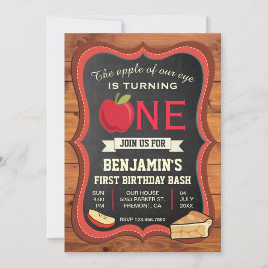Rustic Barn Wood Apple 1e eerste verjaardag Uitnod Kaart (Voorkant)