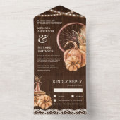 Rustic Barn Wood Autumn Herfst Boho Pumpkin Weddin All In One Uitnodiging (Binnen)