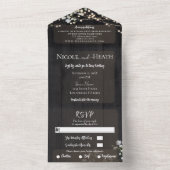 Rustic Barn Wood Baby's Breath Lights Wedding All In One Uitnodiging (Binnen)