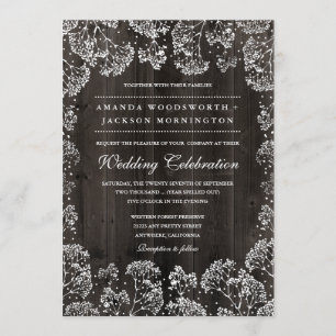 Rustic Barn Wood Baby's Breath Wedding Invitations Kaart