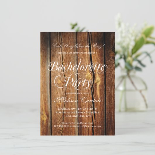 Rustic Barn Wood Bachelorette Party Kaart (Staand voorkant)