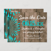 Rustic Barn Wood Blauwgroen Save the Date Briefkaa Aankondigingskaart (Voorkant / Achterkant)