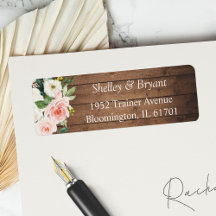 Rustic Barn Wood Blush White Floral Return Address