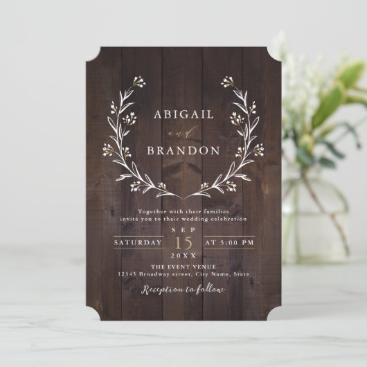 Rustic Barn Wood Boho Floral country Wedding Kaart (Staand voorkant)