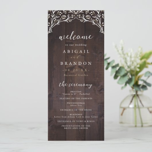 Rustic Barn Wood Boho Floral country Wedding Programmakaart (Staand voorkant)