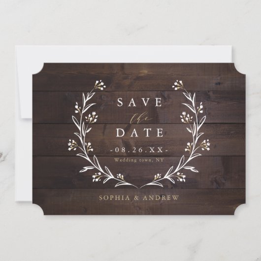 Rustic Barn Wood Boho Floral Land Save The Date (Voorkant)