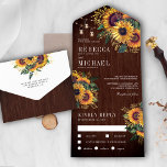 Rustic Barn Wood Boho Sunflower Weddenschap All In One Uitnodiging<br><div class="desc">Verwarm je gasten met deze elegante trouwuitnodiging met mooie bloemen en moderne typografie met afneembaar RSVP-briefkaart. Voeg eenvoudig uw gebeurtenisdetails op deze makkelijk te gebruiken sjabloon toe om het één-van-een-soort uitnodiging te maken.</div>