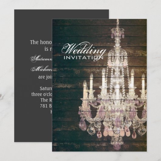 Rustic Barn Wood Chandelier bruiloft Kaart (Voorkant / Achterkant)