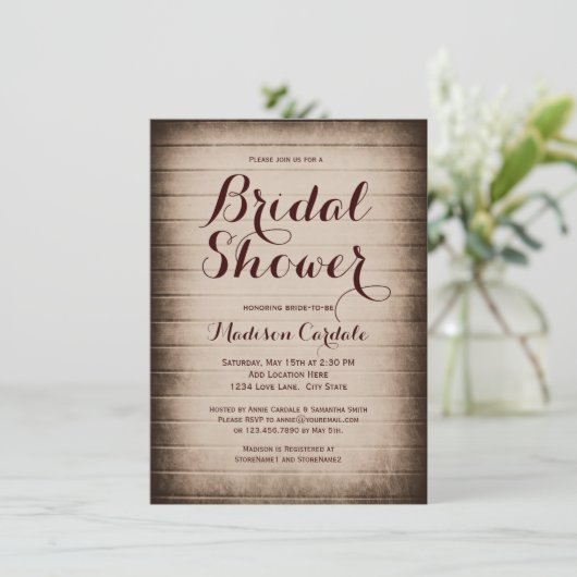 Rustic Barn Wood Country Bridal Shower Invitations Kaart (Staand voorkant)
