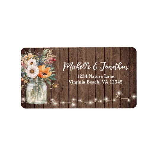 Rustic Barn Wood Country Floral Weddenschap Etiket (Voorkant)