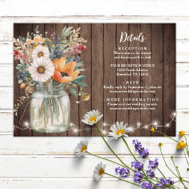 Rustic Barn Wood Country Flowers Weddenschap Detai Informatiekaartje