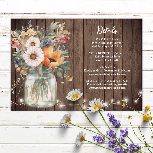 Rustic Barn Wood Country Flowers Weddenschap Detai Informatiekaartje