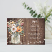 Rustic Barn Wood Country Flowers Weddenschap Detai Informatiekaartje (Staand voorkant)