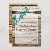 Rustic Barn Wood Country LOVE Wedding Invitations Kaart (Voorkant / Achterkant)