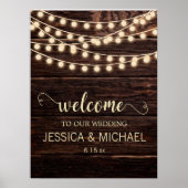 Rustic Barn Wood Country String Lights Wedding Poster (Voorkant)