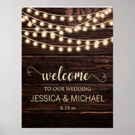 Rustic Barn Wood Country String Lights Wedding Poster