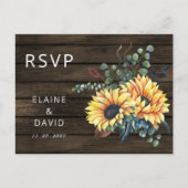 Rustic Barn Wood Country Sunflower RSVP Uitnodiging Briefkaart (Voorkant)