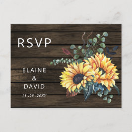 Rustic Barn Wood Country Sunflower RSVP Uitnodiging Briefkaart