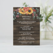 Rustic Barn Wood Country Sunflower Weddenschap Informatiekaartje (Staand voorkant)