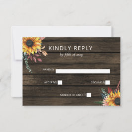 Rustic Barn Wood Country Sunflower Weddenschap RSVP Kaartje