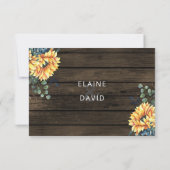 Rustic Barn Wood Country Sunflower Weddenschap RSVP Kaartje (Achterkant)