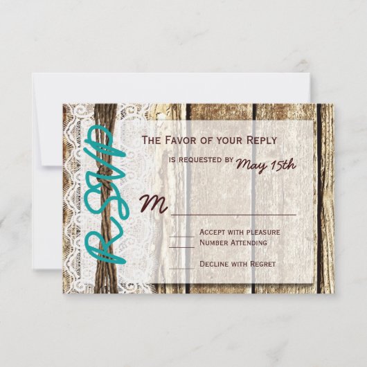 Rustic Barn Wood Country Weddenschap RSVP-kaarten RSVP Kaartje
