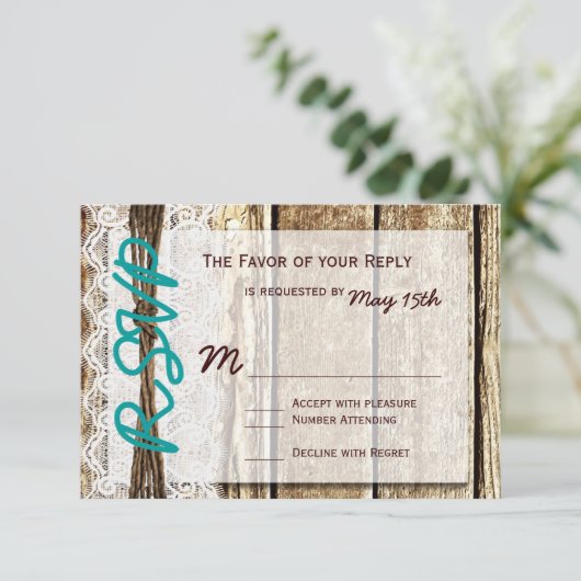 Rustic Barn Wood Country Weddenschap RSVP-kaarten RSVP Kaartje