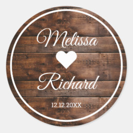 Rustic Barn Wood Country Wedding Favor Ronde Sticker