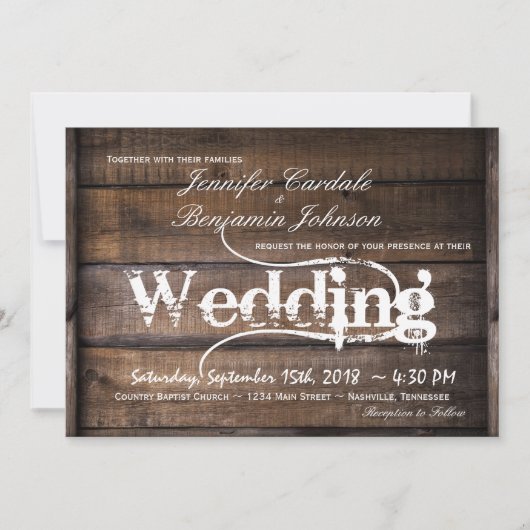 Rustic Barn Wood Country Wedding Invitations Kaart (Voorkant)