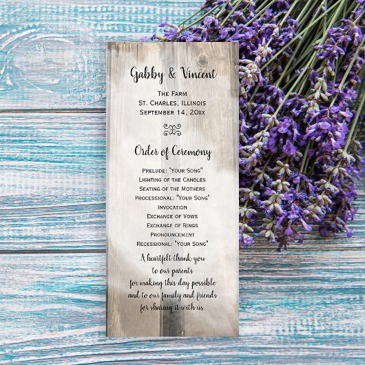 Rustic Barn Wood Country Wedding Programme Programmakaart