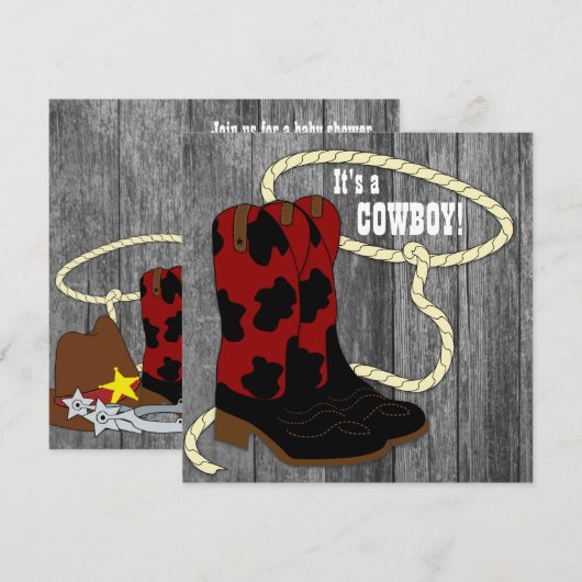 Rustic Barn Wood Cowboy Baby shower Uitnodiging (Voorkant / Achterkant)