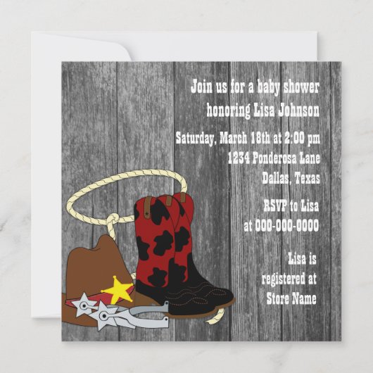 Rustic Barn Wood Cowboy Baby shower Uitnodiging (Achterkant)