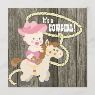 Rustic Barn Wood Cowgirl Baby shower Kaart
