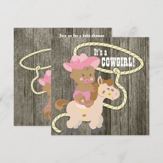 Rustic Barn Wood Cowgirl Baby shower Kaart (Voorkant / Achterkant)