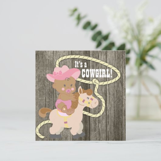Rustic Barn Wood Cowgirl Baby shower Kaart (Staand voorkant)