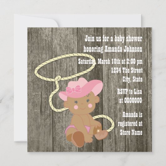 Rustic Barn Wood Cowgirl Baby shower Kaart (Achterkant)