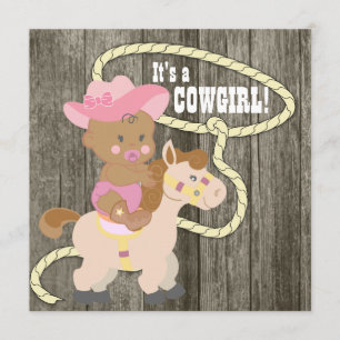 Rustic Barn Wood Cowgirl Baby shower Kaart