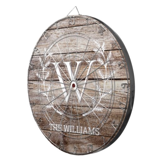 Rustic Barn Wood Custom Monogrammed and Named Dartbord (Voorkant Rechts)