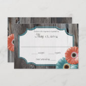 Rustic Barn Wood Daisy Coral en Aqua Reply RSVP Kaartje (Voorkant / Achterkant)