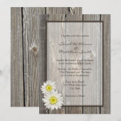 Rustic Barn Wood Daisy Wedding Invitations Kaart (Voorkant / Achterkant)